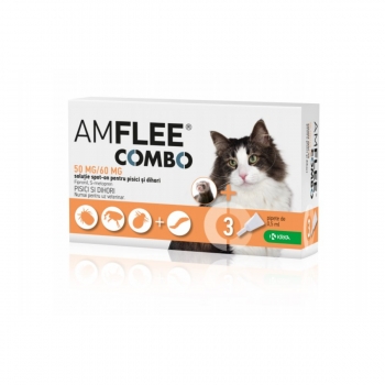 AMFLEE Combo Cat, spot-on, soluție antiparazitară, pisici si dihori, 3 pipete Amflee
