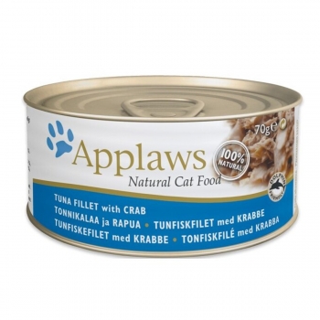APPLAWS, File Ton și Crab, conservă hrană umedă pentru pisici, (în supă), 70g APPLAWS