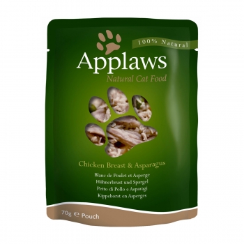 APPLAWS, Piept Pui și Sparanghel, plic hrană umedă pisici, (în supă), 70g Applaws