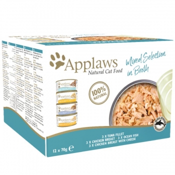APPLAWS Supreme Collection Multipack, 4 arome (Ton, Pui, Peste Oceanic, Pui și Brânză), pachet mixt, conservă hrană umedă pisici, 70g x 12 70g imagine 2022