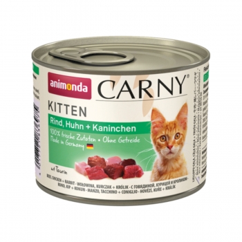 CARNY, Junior, Vită, Pui și Iepure, conservă hrană umedă pentru pisici, (In aspic), 200g