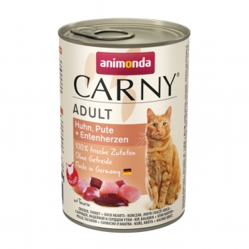 CARNY, Pui, Curcan și Rață, conservă hrană umedă pentru pisici, (In aspic), 400g