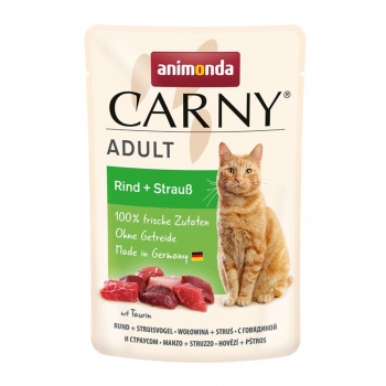 CARNY, Vită și Struț, plic hrană umedă pentru pisici, (In aspic), 85g Carny imagine 2022
