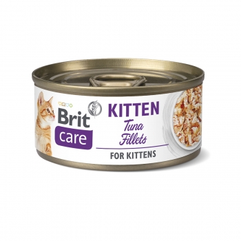 Brit care fillets kitten, ton, conservă hrană umedă conținut redus cereale pisici junior, (în suc propriu), 70g x 24 bucati
