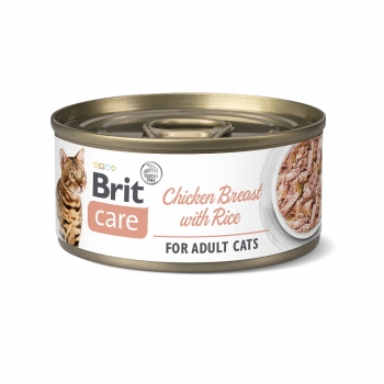 BRIT Care Fillets, Pui cu Orez, conservă hrană umedă conținut redus cereale pisici, (în suc propriu), 70g (în