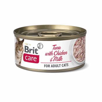 BRIT Care Fillets, Ton și Pui cu Lapte, conservă hrană umedă conținut redus cereale pisici, (în suc propriu), 70g
