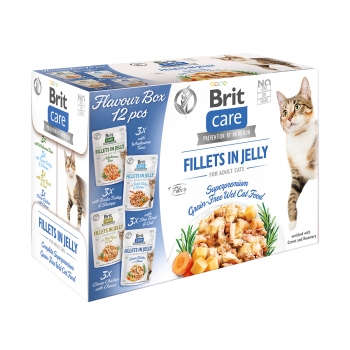 BRIT Care Flavour Box Fillet In Gravy, 4 Arome, Plic Hrană Umedă Fără Cereale Pisici, (în Sos), 85g X 12