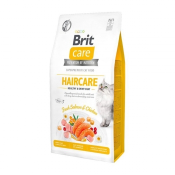 BRIT Care Haircare Healthy & Shiny Coat, Somon și Pui, hrană uscată fără cereale pisici, piele și blană, 7kg 7kg imagine 2022