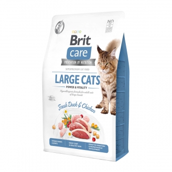 BRIT Care Large Cats Power & Vitality L-XL, Rață și Pui, Hrană Uscată Fără Cereale Pisici, 7kg