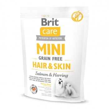 BRIT Care Mini Hair & Skin Adult, XS-S, Somon, hrană uscată fără cereale câini, piele și blană, 400g 400g imagine 2022