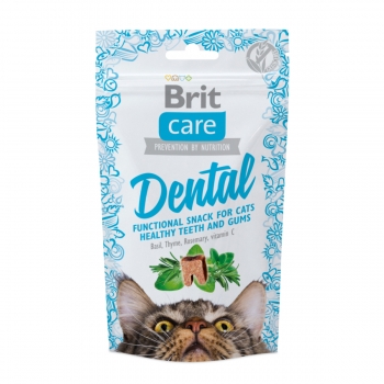 BRIT Care Snack Dental, Curcan cu Busuioc, recompense funcționale fără cereale pisici, sensibilități dentare, 50g