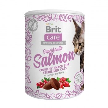 BRIT Care Snack Superfruits, Somon și Măceșe, recompense fără cereale pisici sterilizate, 100g 100g