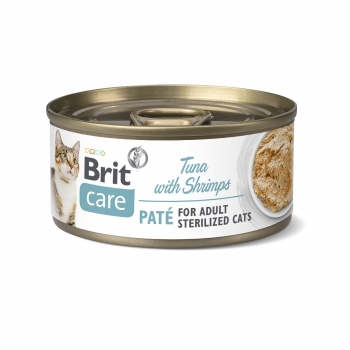 BRIT Care Sterilized Pate, Ton și Creveți, conservă hrană umedă conținut redus cereale pisici sterilizate, (pate), 70g (pate) imagine 2022