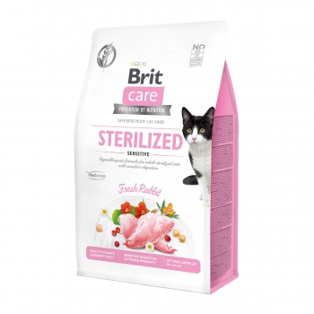 BRIT Care Sterilized Sensitive, Iepure, hrană uscată fără cereale pisici sterilizate, 2kg