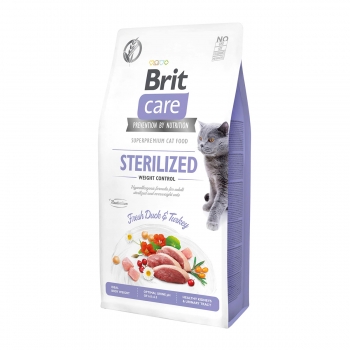 BRIT Care Sterilized Weight Control, Rață și Curcan, hrană uscată fără cereale pisici sterilizate, managementul greutății, 400g