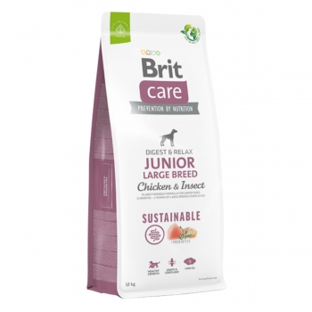 Brit care sustainable junior large breed, l-xl, pui și insecte, hrană uscată câini junior, sistem digestiv, 12kg