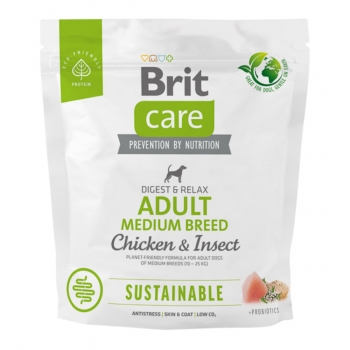 BRIT Care Sustainable, Digest & Relax, M, Pui și Insecte, Hrană Uscată Câini, Sistem Digestiv, 1kg