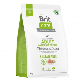 BRIT Care Sustainable, Digest & Relax, M, Pui și Insecte, Hrană Uscată Câini, Sistem Digestiv, 3kg