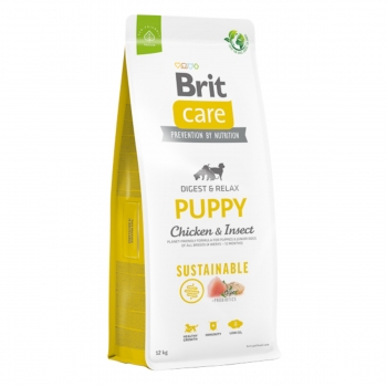 BRIT Care Sustainable Puppy, XS-XL, Pui și Insecte, hrană uscată câini junior, sistem digestiv, 12kg 12kg
