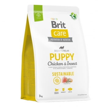 BRIT Care Sustainable, Digest & Relax, XS-XL, Pui și Insecte, Hrană Uscată Câini Junior, Sistem Digestiv, 3kg