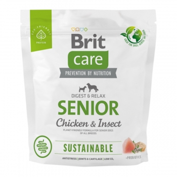 BRIT Care Sustainable, Digest & Relax, XS-XL, Pui și Insecte, Hrană Uscată Câini Senior, Sistem Digestiv, 1kg