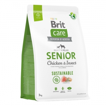 BRIT Care Sustainable Senior, XS-XL, Pui și Insecte, hrană uscată câini senior, sistem digestiv, 3kg Brit imagine 2022