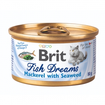 BRIT Fish Dreams, Macrou cu Alge, conservă hrană umedă pisici, (în suc propriu), 80g