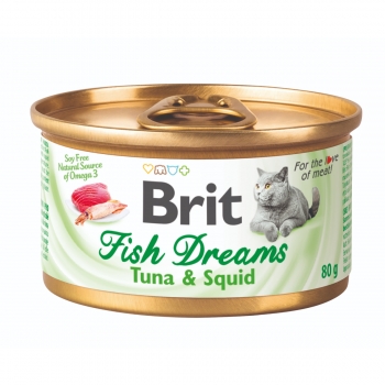 BRIT Fish Dreams, Ton și Calamar, conservă hrană umedă pisici, (în suc propriu), 80g (în imagine 2022