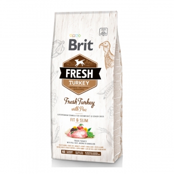 BRIT Fresh Fit & Slim Adult S-XL, Curcan cu Mazăre, hrană uscată conținut redus cereale câini, managemetul greutății, 12kg