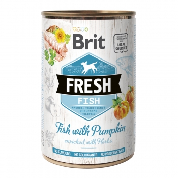 BRIT Fresh, Pește cu Dovleac, conservă hrană umedă conținut redus cereale câini, (în aspic), 400g Brit imagine 2022
