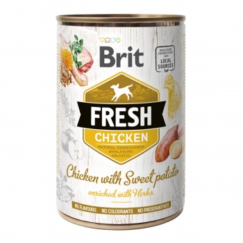 BRIT Fresh, Pui cu Cartof Dulce, conservă hrană umedă conținut redus cereale câini, (în aspic), 400g (în imagine 2022