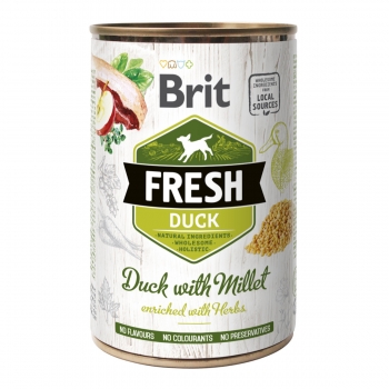 BRIT Fresh, Rață cu Mei, conservă hrană umedă fără cereale câini, (în aspic), 400g