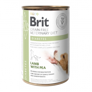 BRIT GF Veterinary Diet Diabetes, Miel cu Mazăre, dietă veterinară câini, conservă hrană umedă fără cereale, afecțiuni metabolice (diabet), 400g 400g imagine 2022