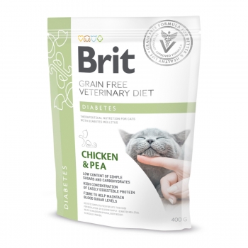BRIT GF Veterinary Diet Diabetes, Pui Cu Mazăre, Dietă Veterinară Pisici, Hrană Uscată Fără Cereale, Afecțiuni Metabolice (diabet), 400g