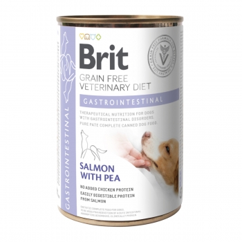 BRIT GF Veterinary Diet Gastrointestinal, Somon cu Mazăre, dietă veterinară câini, conservă hrană umedă fără cereale, afecțiuni digestive, 400g 400g imagine 2022