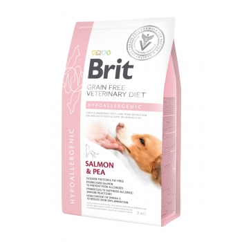 BRIT GF Veterinary Diet Hypoallergenic, Somon cu Mazăre, dietă veterinară câini, hrană uscată fără cerele, afecțiuni digestive și dermatologice, 2kg 2kg imagine 2022