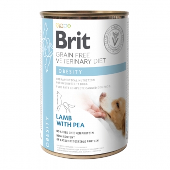 BRIT GF Veterinary Diet Obesity, Miel cu Mazăre, dietă veterinară câini, conservă hrană umedă fără cereale, afecțiuni metabolice (obezitate), 400g