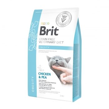 BRIT GF Veterinary Diet Obesity, Pui cu Mazăre, dietă veterinară pisici, hrană uscată fără cereale, afecțiuni metabolice (obezitate), 2kg Brit Veterinary Diets imagine 2022