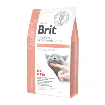 BRIT GF Veterinary Diet Renal, Ou și Mazăre, Dietă Veterinară Pisici, Hrană Uscată Fără Cereale, Afecțiuni Renale, 2kg