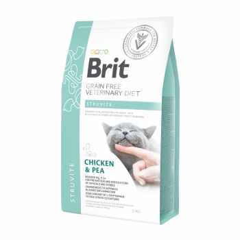 BRIT GF Veterinary Diet Struvite, Pui cu Mazăre, dietă veterinară pisici, hrană uscată fără cereale, afecțiuni urinare (struviți), 2kg pentruanimale