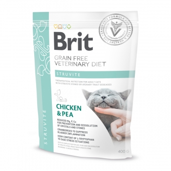 BRIT GF Veterinary Diet Struvite, Pui cu Mazăre, dietă veterinară pisici, hrană uscată fără cereale, afecțiuni urinare (struviți), 400g (struviți) imagine 2022