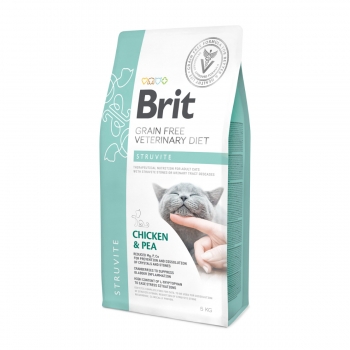 BRIT GF Veterinary Diet Struvite, Pui cu Mazăre, dietă veterinară pisici, hrană uscată fără cereale, afecțiuni urinare (struviți), 5kg (struviți) imagine 2022
