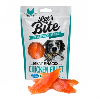BRIT Let’s Bite Meat Snacks Chicken Fillet, Pui, recompense monoproteice fără cereale câini, file deshidratat, 80g