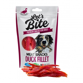 BRIT Let’s Bite Meat Snacks Duck Fillet, Rață, recompense monoproteice fără cereale câini, file deshidratat, 300g