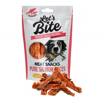 BRIT Let’s Bite Meat Snacks Salmon Slices, Somon, recompense monoproteice fără cereale câini, fâșii de carne, 80g