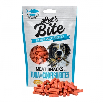 BRIT Let’s Bite Meat Snacks Tuna & Codfish Bites, Ton și Cod, recompense fără cereale câini, bucăți de carne, 80g (bucăti imagine 2022