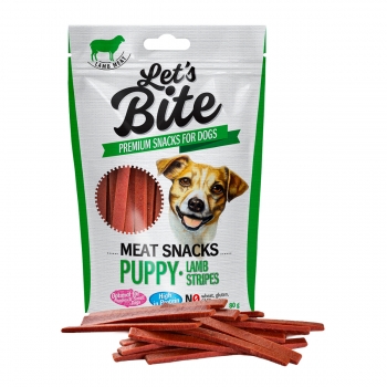 BRIT Let’s Bite Snacks Puppy Lamb Stripes, Miel, recompense monoproteice fără cereale câini junior, fâșii de carne, 80g
