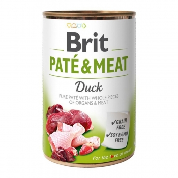 BRIT Pate & Meat, Rață, conservă hrană umedă fără cereale câini, (pate cu bucăți de carne), 400g Brit imagine 2022