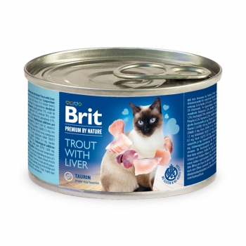 BRIT Premium By Nature, Păstrăv și Ficat, conservă hrană umedă fără cereale pisici, (pate), 200g (conserva)