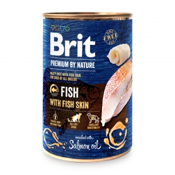 BRIT Premium By Nature, Pește și Piele, conservă hrană umedă fără cereale câini, (pate), bax, 800g x 6buc